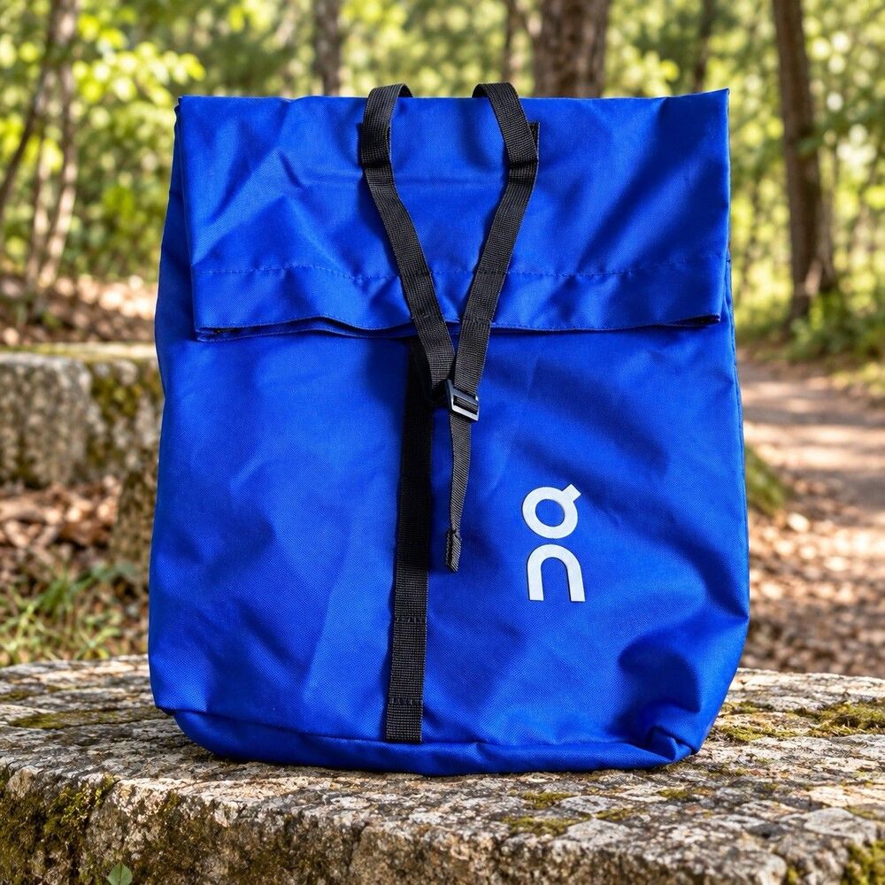 On Running Blue Black Roll Top Snap Backpack Unisex Lightweight Gym Travel Bag